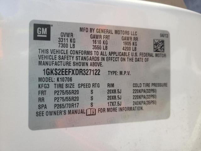 1GKS2EEFXDR327122 - 2013 GMC YUKON DENA WHITE photo 10