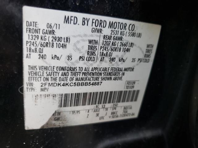 2FMDK4KC5BBB54887 - 2011 FORD EDGE LIMIT BLACK photo 10