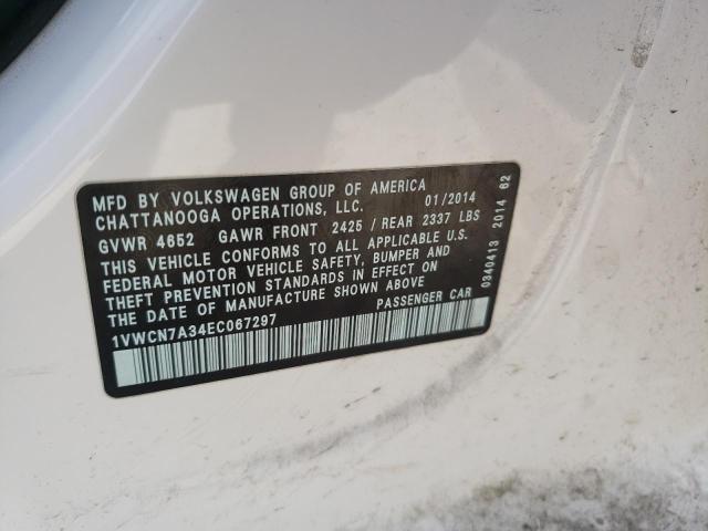 1VWCN7A34EC067297 - 2014 VOLKSWAGEN PASSAT SEL Weiß Foto 10