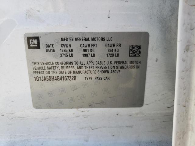 1G1JA5SH4G4167328 - 2016 CHEVROLET SONIC LS WHITE photo 10