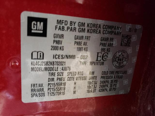 KL4CJ2SB2KB702021 - 2019 BUICK ENCORE SPO RED photo 10