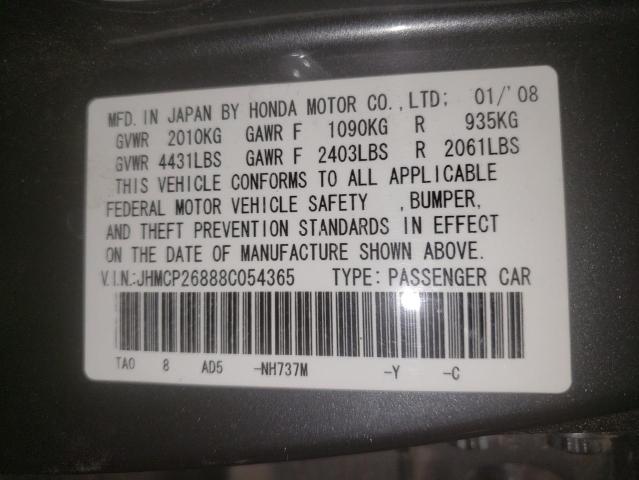 JHMCP26888C054365 - 2008 HONDA ACCORD EXL CHARCOAL photo 10