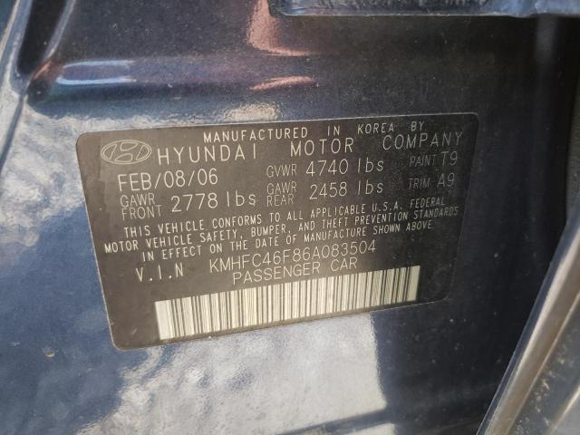 KMHFC46F86A083504 - 2006 HYUNDAI AZERA SE BLUE photo 10