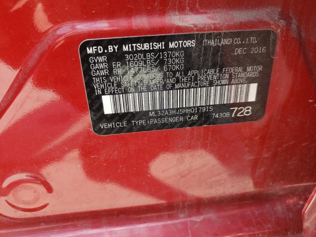 ML32A3HJ5HH017915 - 2017 MITSUBISHI MIRAGE ES RED photo 10