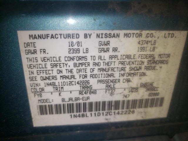 1N4BL11D12C142226 - 2002 NISSAN ALTIMA SE BLUE photo 10