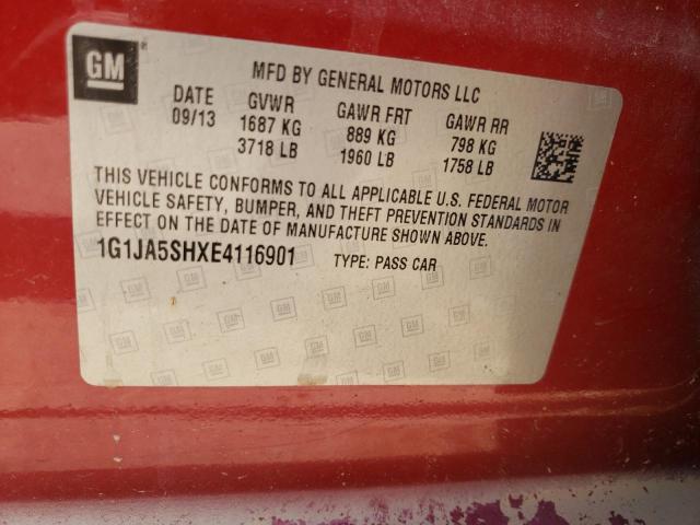 1G1JA5SHXE4116901 - 2014 CHEVROLET SONIC LS RED photo 10