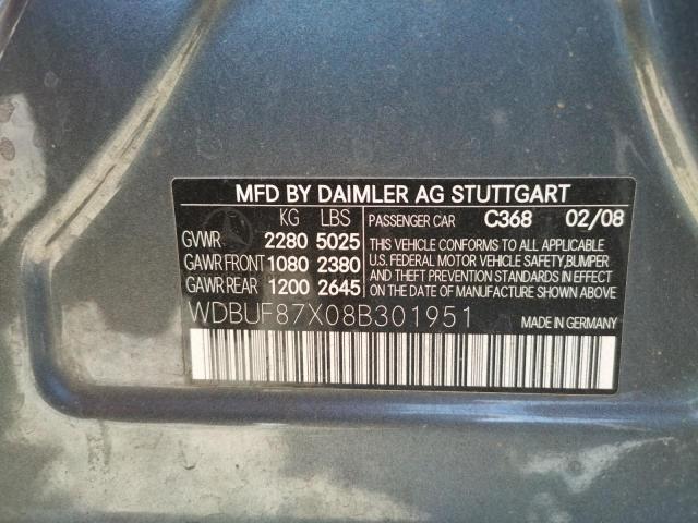 WDBUF87X08B301951 - 2008 MERCEDES-BENZ E 350 4MAT GRAY photo 10