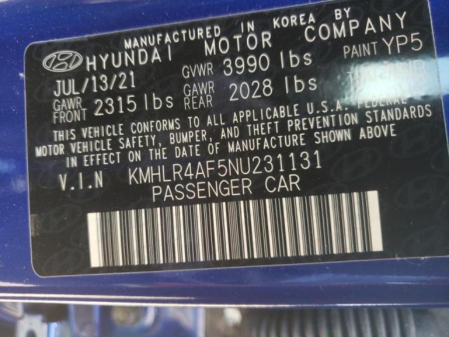 KMHLR4AF5NU231131 - 2022 HYUNDAI ELANTRA N BLUE photo 10