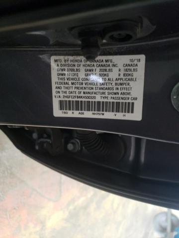 2HGFC2F84KH500320 - 2019 HONDA CIVIC SPORT  照片 10