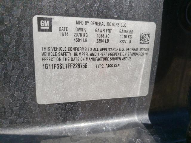 1G11F5SL1FF228756 - 2015 CHEVROLET MALIBU LTZ ნაცრისფერი ფოტო 10