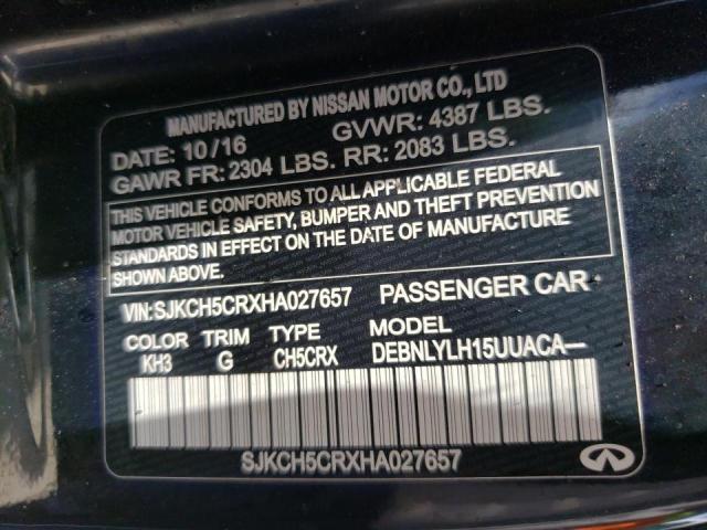 SJKCH5CRXHA027657 - 2017 INFINITI QX30 BASE BLACK photo 10