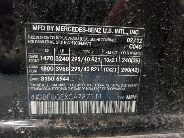 4JGBF8GEXCA787511 - 2012 MERCEDES-BENZ GL 550 4MA BLACK photo 10