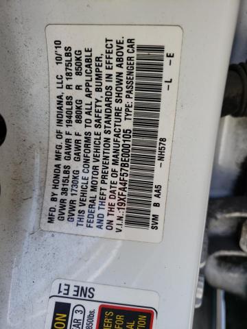 19XFA4F57BE000105 - 2011 HONDA CIVIC GX WHITE photo 10