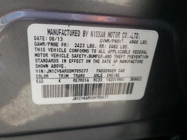 JN1CV6AR0DM765077 - 2013 INFINITI G37 GRAY photo 10