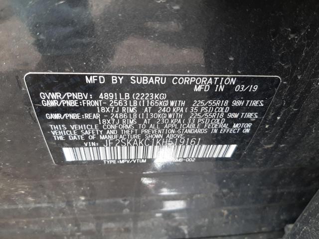 JF2SKAKC1KH519161 - 2019 SUBARU FORESTER S GRAY photo 10