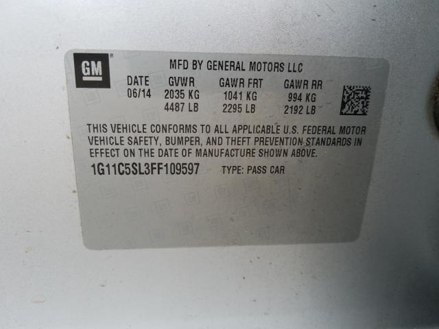 1G11C5SL3FF109597 - 2015 CHEVROLET MALIBU 1LT ვერცხლისფერი ფოტო 10