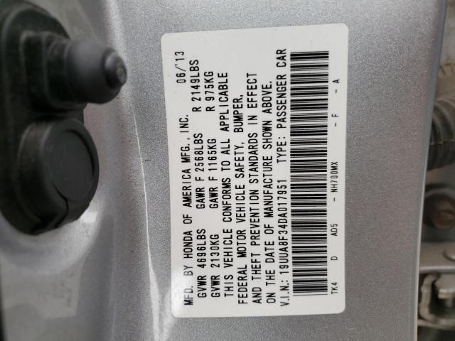 19UUA8F34DA017951 - 2013 ACURA TL SE GRAY photo 10