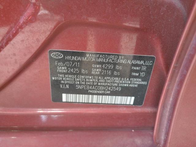 5NPEB4AC0BH242549 - 2011 HYUNDAI SONATA GLS BURGUNDY photo 10