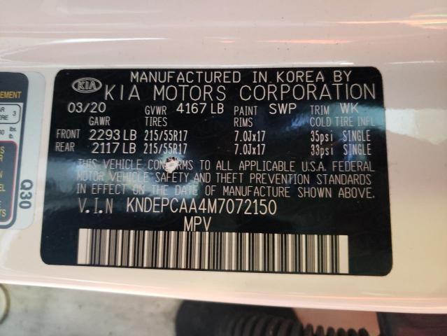 KNDEPCAA4M7072150 - 2021 KIA SELTOS LX WHITE photo 10