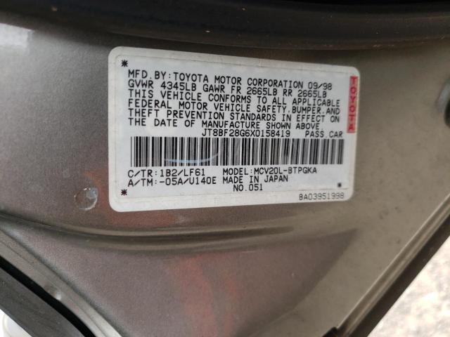 JT8BF28G6X0158419 - 1999 LEXUS ES 300 SILVER photo 10