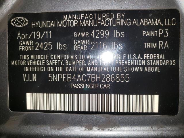 5NPEB4AC7BH286855 - 2011 HYUNDAI SONATA GLS GRAY photo 10