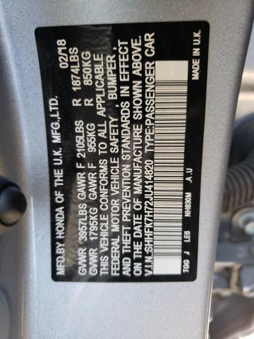 SHHFK7H72JU414820 - 2018 HONDA CIVIC EXL 银色 照片 10
