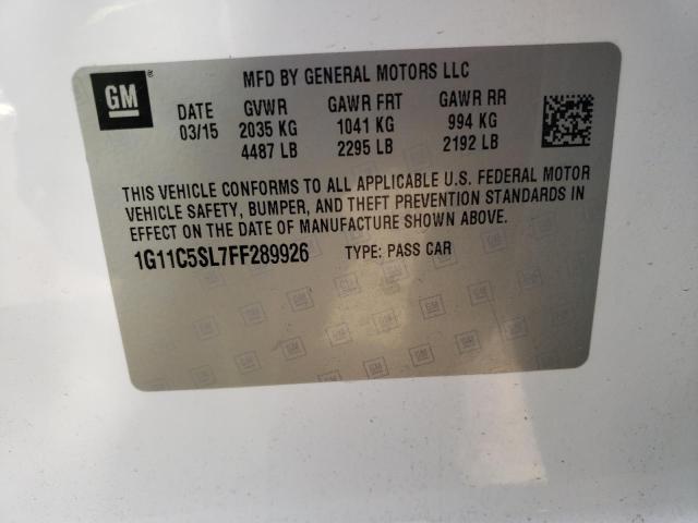 1G11C5SL7FF289926 - 2015 CHEVROLET MALIBU 1LT თეთრი ფოტო 10