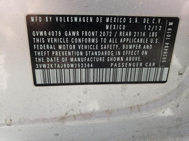 3VW2K7AJ9DM252364 - 2013 VOLKSWAGEN JETTA BASE SILVER photo 10