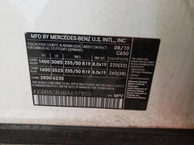 4JGBB8GB6BA637850 - 2011 MERCEDES-BENZ ML 350 4MA WHITE photo 10