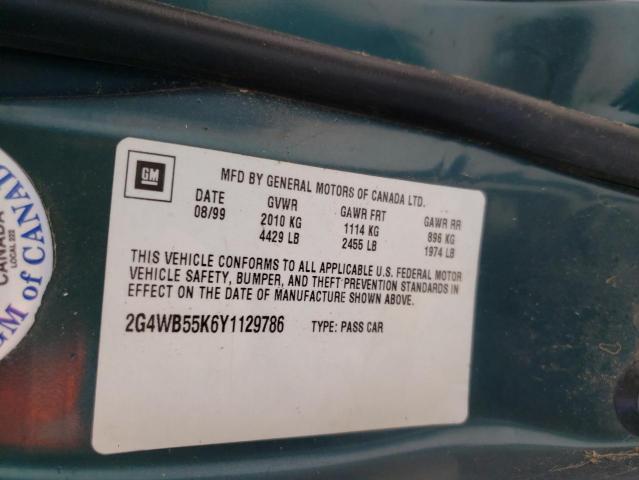 2G4WB55K6Y1129786 - 2000 BUICK REGAL LS 青色 照片 10