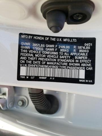 SHHFK7H4XMU418432 - 2021 HONDA CIVIC SPOR 白色 照片 10