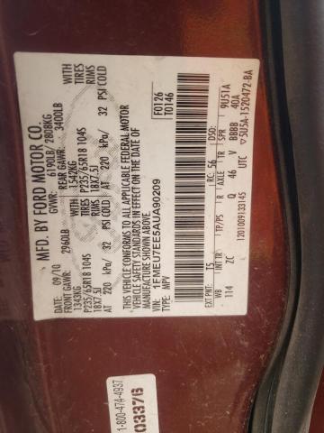 1FMEU7EE5AUA90209 - 2010 FORD EXPLORER E BURGUNDY photo 10