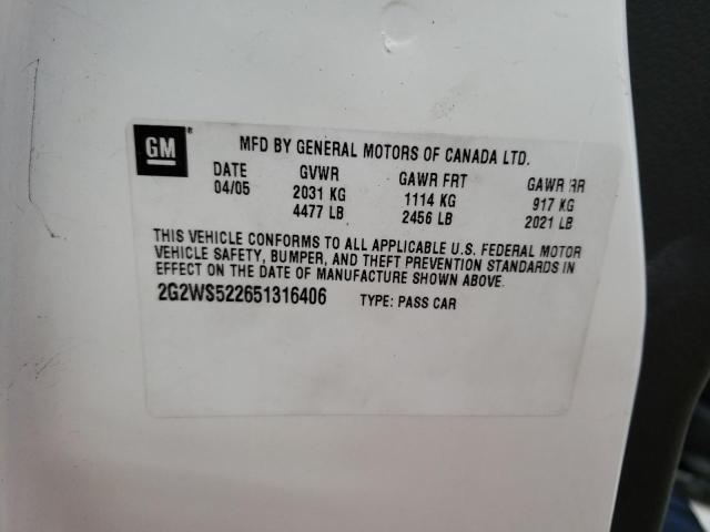 2G2WS522651316406 - 2005 PONTIAC GRAND PRIX თეთრი ფოტო 10