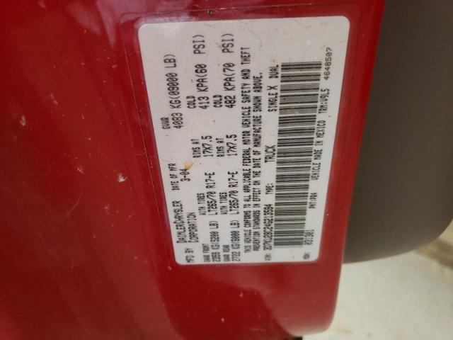 3D7KU28C24G213594 - 2004 DODGE RAM 2500 S RED photo 10