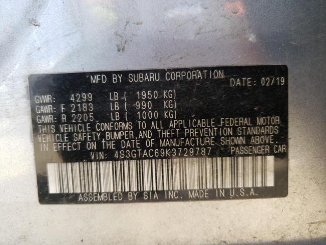 4S3GTAC69K3729787 - 2019 SUBARU IMPREZA PR SILVER photo 10