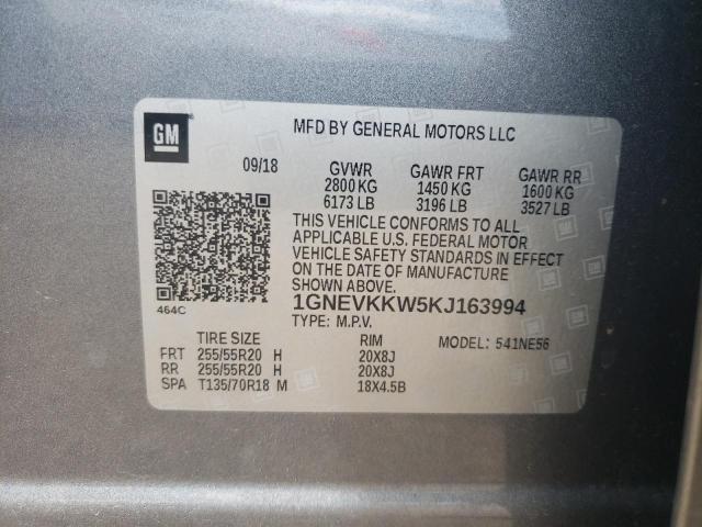 1GNEVKKW5KJ163994 - 2019 CHEVROLET TRAVERSE P GRAY photo 10