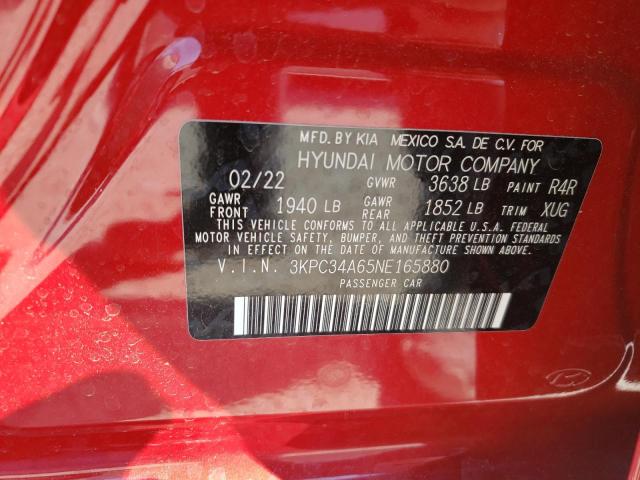 3KPC34A65NE165880 - 2022 HYUNDAI ACCENT LIM MAROON photo 10