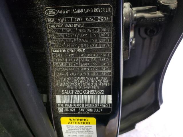 SALCR2BGXGH609822 - 2016 LAND ROVER DISCOVERY SPORT HSE  photo 10