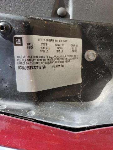 1G8AJ55F47Z112778 - 2007 SATURN ION LEVEL MAROON photo 10