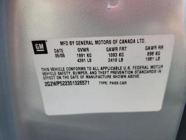 2G2WP522351326571 - 2005 PONTIAC GRAND PRIX Արծաթագույն լուսանկար 10