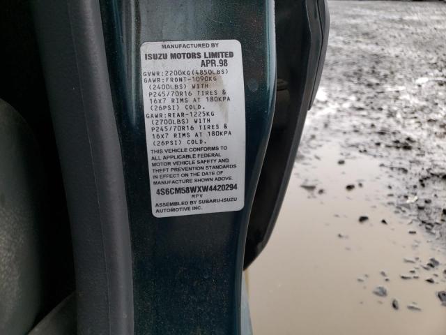 4S6CM58WXW4420294 - 1998 HONDA PASSPORT E 绿色 照片 10