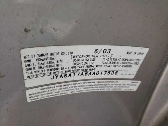 JYASA17A64A017536 - 2004 YAMAHA YJ50 TAN photo 10