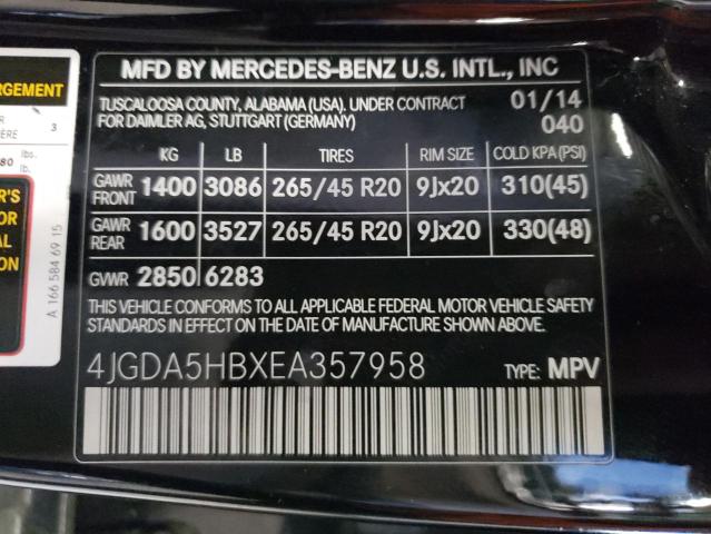 4JGDA5HBXEA357958 - 2014 MERCEDES-BENZ ML 350 4MA BLACK photo 10