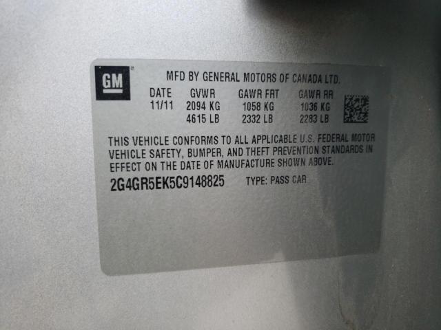 2G4GR5EK5C9148825 - 2012 BUICK REGAL SILVER photo 10