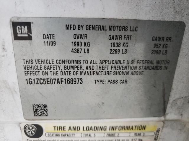 1G1ZC5E07AF168973 - 2010 CHEVROLET MALIBU 1LT 白色 照片 10