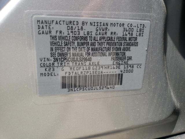 3N1CP5CU0JL529640 - 2018 NISSAN KICKS S SILVER photo 10