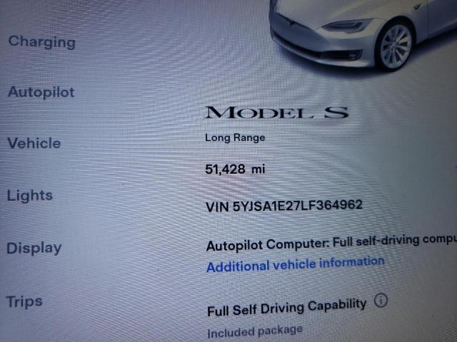 5YJSA1E27LF364962 - 2020 TESLA MODEL S WHITE photo 8