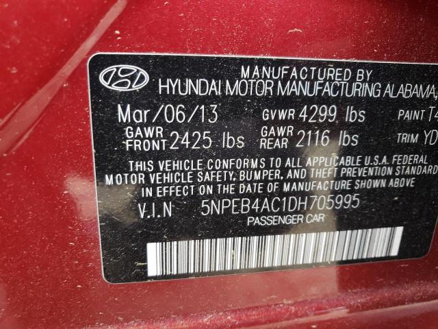 5NPEB4AC1DH705995 - 2013 HYUNDAI SONATA GLS MAROON photo 10