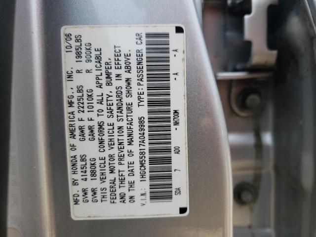 1HGCM55817A049985 - 2007 HONDA ACCORD EX SILVER photo 10