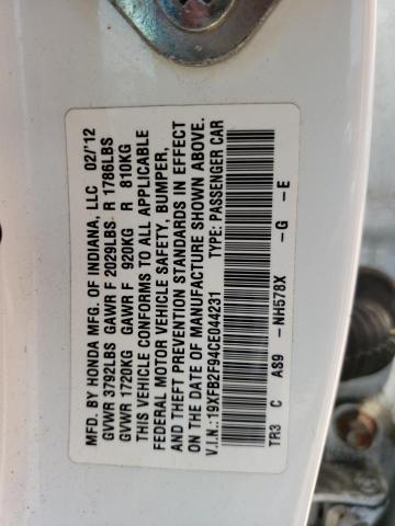 19XFB2F94CE044231 - 2012 HONDA CIVIC EXL  照片 10